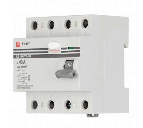 УЗО EKF PROxima ВД-100 40А 3P+N тип AC 300 мА 4,5 кА (elcb-4-40-300-em-pro) УЗО EKF PROxima ВД-100 40А 3P+N тип AC 300 мА 4,5 кА (elcb-4-40-300-em-pro)