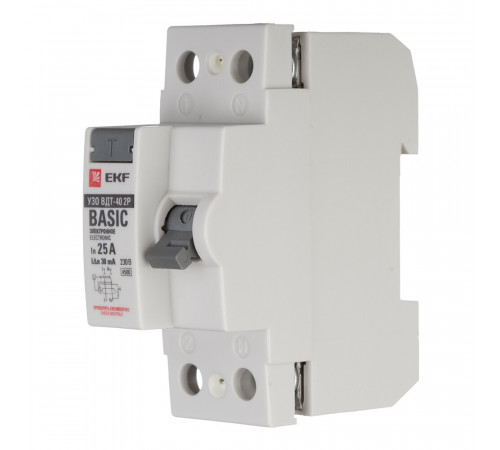 УЗО EKF Basic ВДТ-40 25А 1P+N тип AC 30 мА 4,5 кА (elcb-2-25-30e-sim) УЗО EKF Basic ВДТ-40 25А 1P+N тип AC 30 мА 4,5 кА (elcb-2-25-30e-sim)