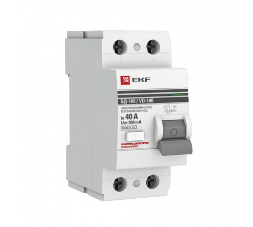 УЗО EKF PROxima ВД-100 40А 1P+N тип AC 300 мА 4,5 кА (elcb-2-40-300-em-pro) УЗО EKF PROxima ВД-100 40А 1P+N тип AC 300 мА 4,5 кА (elcb-2-40-300-em-pro)