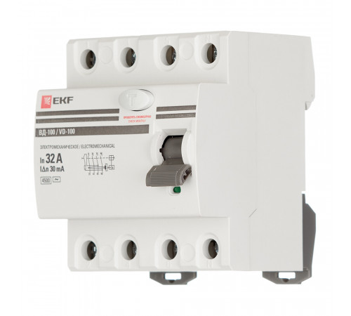 УЗО EKF PROxima ВД-100 32А 3P+N тип AC 30 мА 4,5 кА компактное (elcb-4-32-30-em-pro) УЗО EKF PROxima ВД-100 32А 3P+N тип AC 30 мА 4,5 кА компактное (elcb-4-32-30-em-pro)