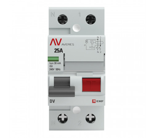 УЗО EKF Averes DV 25А 1P+N тип AC 30 мА 10 кА (rccb-2-25-30-ac-av) УЗО EKF Averes DV 25А 1P+N тип AC 30 мА 10 кА (rccb-2-25-30-ac-av)