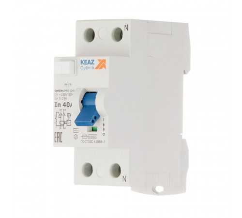 УЗО КЭАЗ OptiDin DM63 40А 1P+N тип AC 30 мА 6 кА (254176) УЗО КЭАЗ OptiDin DM63 40А 1P+N тип AC 30 мА 6 кА (254176)