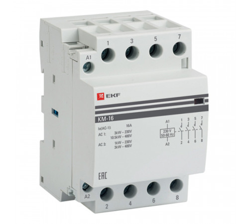 Контактор модульный EKF PROxima КМ (km-3-16-40) 230-240 В 16 А тип AC 4НО