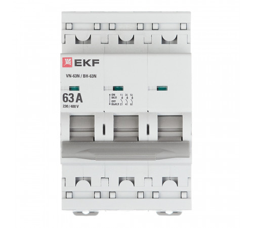 Выключатель нагрузки EKF PROxima ВН-63N 3Р 63А 400 В на DIN-рейку (S63363)