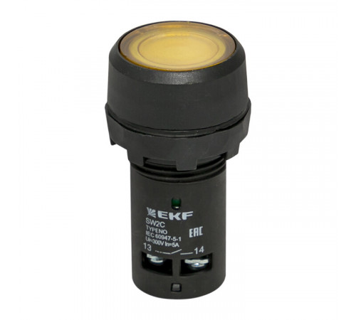 Кнопка плоская EKF PROxima SW2C-10D 230 В IP54 без фиксации с подсветкой желтая (sw2c-md-y)