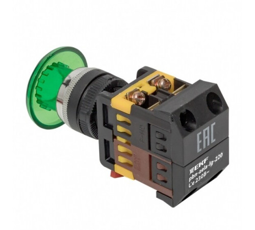 Кнопка грибок EKF PROxima AELA-22 230 В 1NO+1NC IP40 без фиксации с подсветкой зеленая (pbn-aela-1g-220)