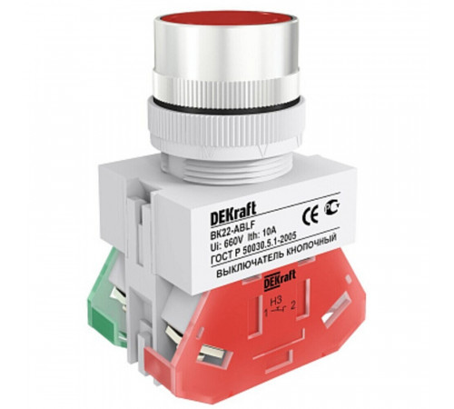 Кнопка плоская Dekraft ВK-22 ABLF D22 660 В IP54 без фиксации красная (25014DEK) Кнопка плоская Dekraft ВK-22 ABLF D22 660 В IP54 без фиксации красная (25014DEK)