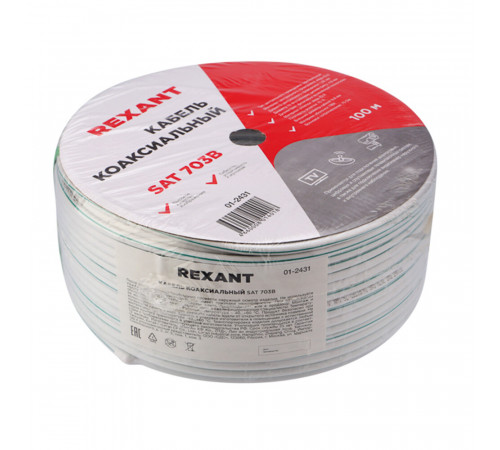 Кабель коаксиальный телевизионный SAT 703B 1х1 мм экранированный Rexant Green Line (100 м) Кабель коаксиальный телевизионный SAT 703B 1х1 мм экранированный Rexant Green Line (100 м)