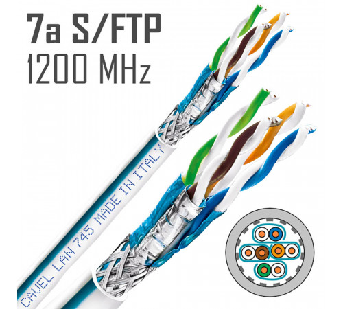 Интернет-кабель (витая пара) S/FTP CAT7а LAN 745 4х2х0,57 мм экранированный Cavel (100 м) Интернет-кабель (витая пара) S/FTP CAT7а LAN 745 4х2х0,57 мм экранированный Cavel (100 м)