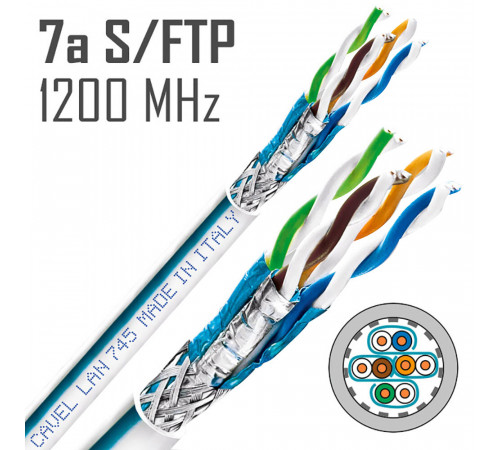 Интернет-кабель (витая пара) S/FTP CAT7а LAN 745 4х2х0,57 мм экранированный Cavel Интернет-кабель (витая пара) S/FTP CAT7а LAN 745 4х2х0,57 мм экранированный Cavel