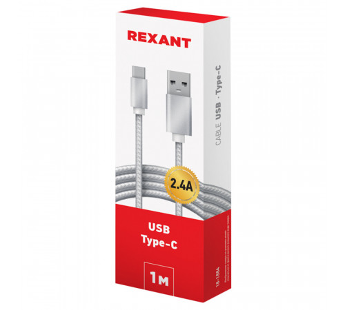 Кабель USB-A/Type-C Rexant 2,4 А 1 м (18-1884) Кабель USB-A/Type-C Rexant 2,4 А 1 м (18-1884)