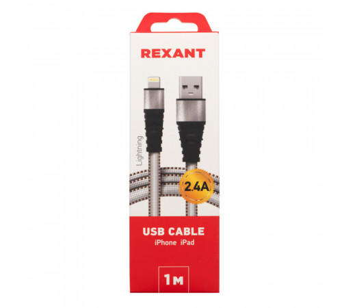 Кабель USB-A/Lightning Rexant 2,4 А 1 м (18-7056) Кабель USB-A/Lightning Rexant 2,4 А 1 м (18-7056)