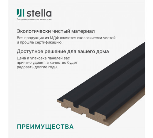 Реечная панель МДФ black lead 2700х119х16 мм Stella 0,32 кв.м