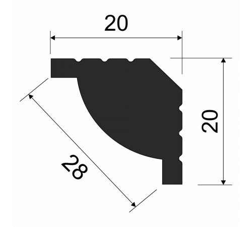 Плинтус потолочный из экополимера ударопрочный 20х20х2000 мм Cosca KX020 Плинтус потолочный из экополимера ударопрочный 20х20х2000 мм Cosca KX020