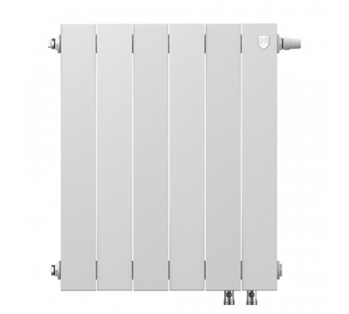 Радиатор биметаллический Royal Thermo Piano Forte 500 мм 6 секций 1' боковое подключение 591х480 мм белый Радиатор биметаллический Royal Thermo Piano Forte 500 мм 6 секций 1' боковое подключение 591х480 мм белый