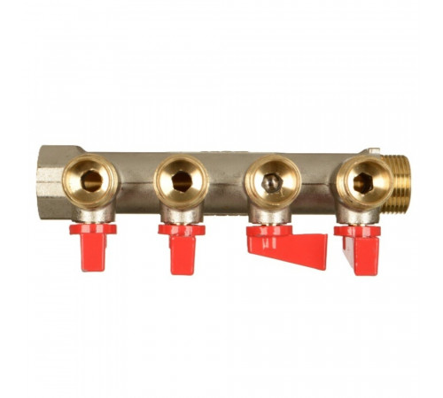 Коллектор Terma 3/4 ВР(г) х 4 выхода 1/2 НР(ш) х 3/4 НР(ш) с шаровыми кранами (41233) Коллектор Terma 3/4 ВР(г) х 4 выхода 1/2 НР(ш) х 3/4 НР(ш) с шаровыми кранами (41233)