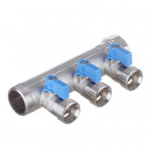 Коллектор Henco 1 ВР(г) х 3 выхода 3/4 НР(ш) ЕК х 1 НР(ш) с шаровыми кранами (VB060503-BLAUW)