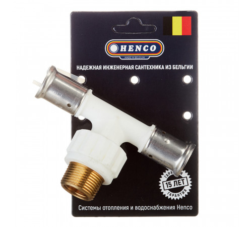 Тройник Henco (14PKW-200520) 20(пресс) х 3/4 НР(ш) х 20(пресс) белый PVDF