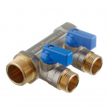 Коллектор Stout 3/4 ВР(г) х 2 выхода 1/2 НР(ш) х 3/4 НР(ш) с шаровыми кранами (SMB 6211 341202)