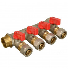 Коллектор Terma 3/4 ВР(г) х 4 выхода 16 обж(ц) х 3/4 НР(ш) с шаровыми кранами (35993)