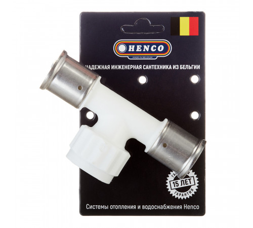 Тройник Henco (13PKW-260526) 26(пресс) х 3/4 ВР(г) х 26(пресс) белый PVDF