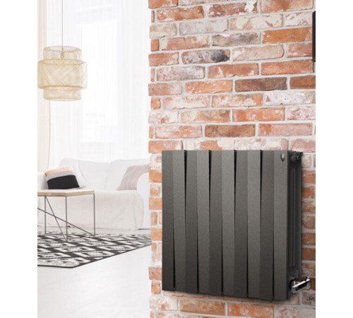 Радиатор биметаллический Royal Thermo Piano Forte 500 мм 6 секций 1' боковое подключение 591х480 мм черный Радиатор биметаллический Royal Thermo Piano Forte 500 мм 6 секций 1' боковое подключение 591х480 мм черный