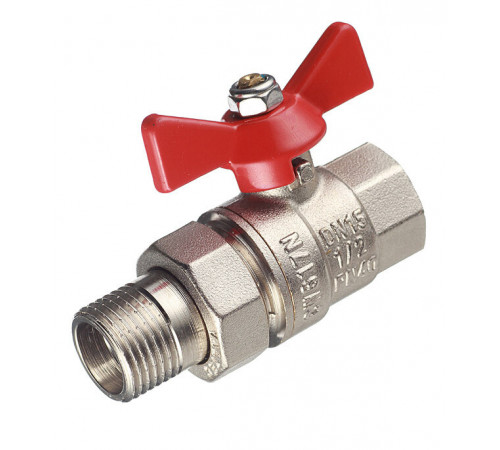 Кран шаровой латунный Valtec Base 1/2 ВР(г) х 1/2 НР(ш) бабочка с полусгоном прямой (VT.227.N.04)