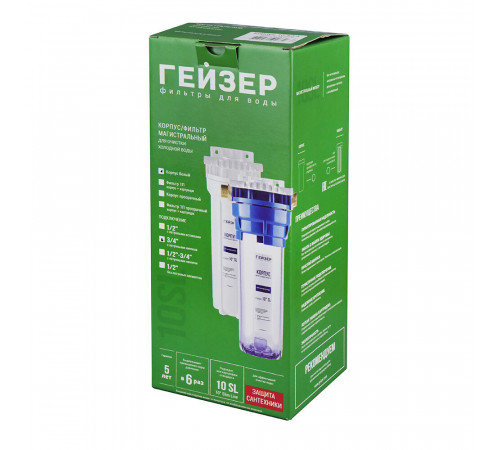 Корпус фильтра Гейзер для холодной воды пластик 10SL 3/4 НР(ш) х 3/4 НР(ш) белый Корпус фильтра Гейзер для холодной воды пластик 10SL 3/4 НР(ш) х 3/4 НР(ш) белый