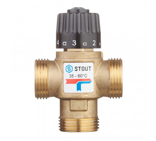 Клапан термостатический Stout подмешивающий 1 НР(ш) для отопления и ГВС 35-60 °С KVs 2,5 (SVM-0120-256025) Клапан термостатический Stout подмешивающий 1 НР(ш) для отопления и ГВС 35-60 °С KVs 2,5 (SVM-0120-256025)