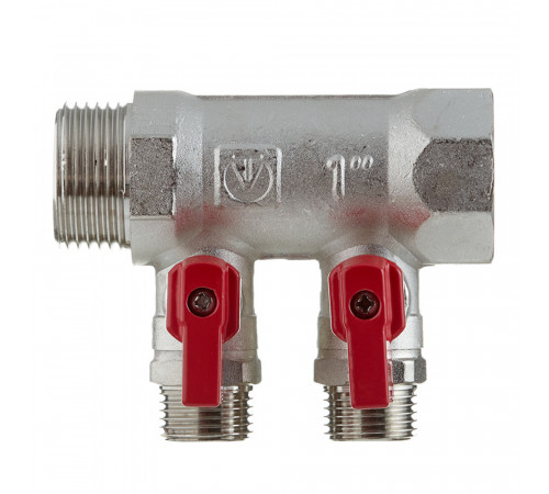 Коллектор Valtec 1 ВР(г) х 2 выхода 1/2 НР(ш) х 1 НР(ш) с шаровыми кранами (VTc.580.N.0602) Коллектор Valtec 1 ВР(г) х 2 выхода 1/2 НР(ш) х 1 НР(ш) с шаровыми кранами (VTc.580.N.0602)