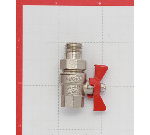 Кран шаровой латунный Valtec Base 1/2 ВР(г) х 1/2 НР(ш) бабочка с полусгоном прямой (VT.227.N.04)