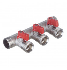 Коллектор Henco 3/4 ВР(г) х 3 выхода 3/4 НР(ш) ЕК х 3/4 НР(ш) с шаровыми кранами (VB050503-ROOD)