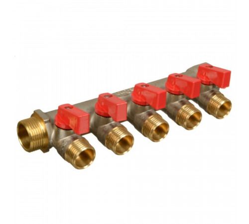 Коллектор Terma 3/4 ВР(г) х 5 выходов 1/2 НР(ш) х 3/4 НР(ш) с шаровыми кранами (41234) Коллектор Terma 3/4 ВР(г) х 5 выходов 1/2 НР(ш) х 3/4 НР(ш) с шаровыми кранами (41234)