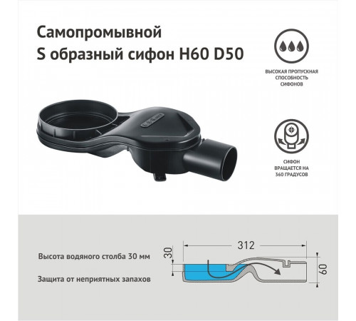 Лоток душевой Berges Wasserhaus Super Slim с гидрозатвором 700х94 d50 мм решетка из нержавеющей стали (090153)