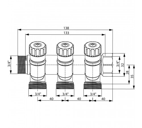 Коллектор Tece 3/4 ВР(г) х 3 выхода 3/4 НР(ш) ЕК х 3/4 НР(ш) с запорными вентилями (8730007) Коллектор Tece 3/4 ВР(г) х 3 выхода 3/4 НР(ш) ЕК х 3/4 НР(ш) с запорными вентилями (8730007)