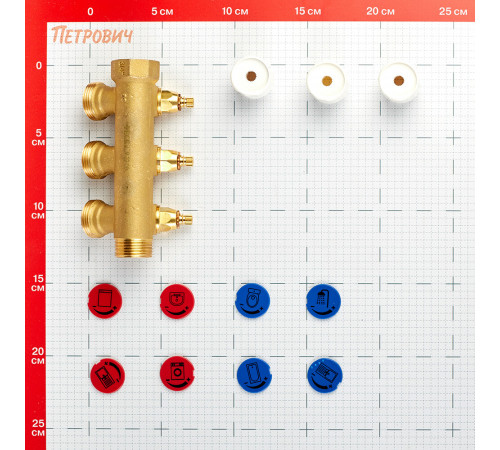 Коллектор Tece 3/4 ВР(г) х 3 выхода 3/4 НР(ш) ЕК х 3/4 НР(ш) с запорными вентилями (8730007) Коллектор Tece 3/4 ВР(г) х 3 выхода 3/4 НР(ш) ЕК х 3/4 НР(ш) с запорными вентилями (8730007)