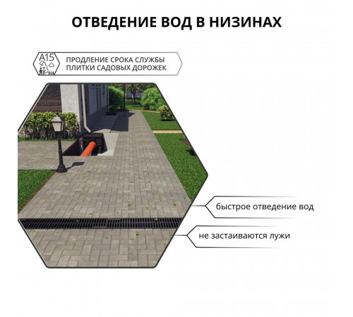 Лоток водоотводный пластиковый 1000х115х55 мм Gidrolica с пластиковой решеткой класс А15 (08097) Лоток водоотводный пластиковый 1000х115х55 мм Gidrolica с пластиковой решеткой класс А15 (08097)