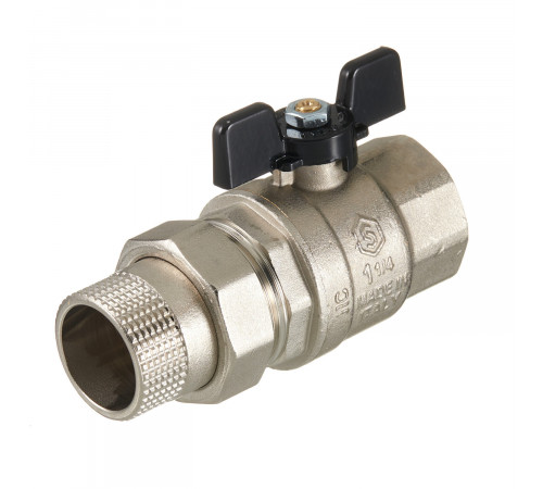 Кран шаровой латунный Stout SVB 1 1/4 ВР(г) х 1 1/4 НР(ш) полнопроходной бабочка со сгоном прямой (SVB-0007-200032)