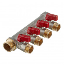 Коллектор Stout 3/4 ВР(г) х 4 выхода 1/2 НР(ш) х 3/4 НР(ш) с шаровыми кранами (SMB 6210 341204)