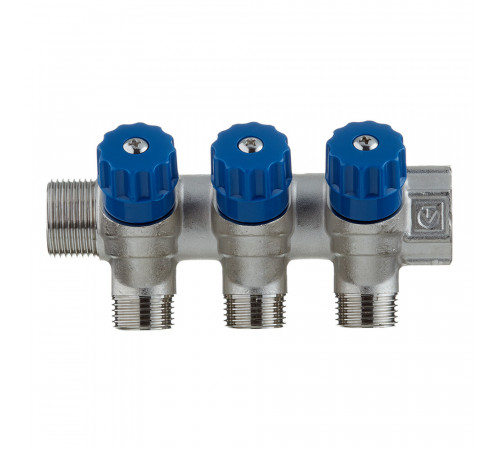 Коллектор Valtec 3/4 ВР(г) х 3 выхода 1/2 НР(ш) х 3/4 НР(ш) регулируемый (VTc.560.N.0503)