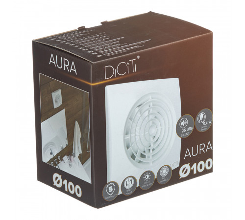 Вентилятор осевой DiCiTi Aura с обратным клапаном 155х155 мм d100 мм белый Вентилятор осевой DiCiTi Aura с обратным клапаном 155х155 мм d100 мм белый