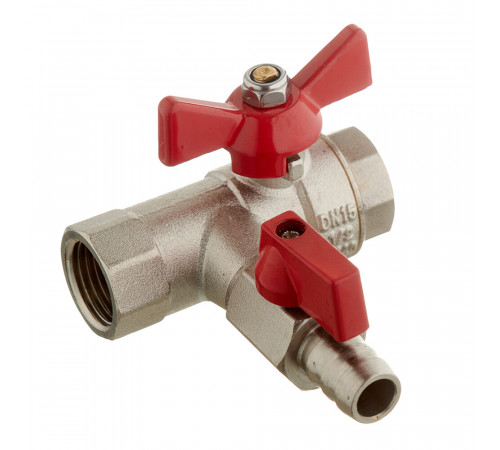 Кран шаровой латунный Valtec 1/2 ВР(г) х 1/2 ВР(г) проходной бабочка с обратным клапаном (VT.248.N.04)