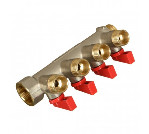 Коллектор Terma 3/4 ВР(г) х 4 выхода 1/2 НР(ш) х 3/4 НР(ш) с шаровыми кранами (41233) Коллектор Terma 3/4 ВР(г) х 4 выхода 1/2 НР(ш) х 3/4 НР(ш) с шаровыми кранами (41233)