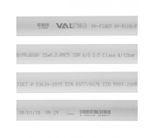 Труба полипропиленовая Valtec армированная стекловолокном 25х2000 мм PN25 (VTp.700.FB25.25.02) Труба полипропиленовая Valtec армированная стекловолокном 25х2000 мм PN25 (VTp.700.FB25.25.02)