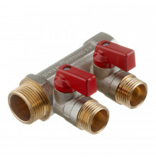 Коллектор Stout 3/4 ВР(г) х 2 выхода 1/2 НР(ш) х 3/4 НР(ш) с шаровыми кранами (SMB 6210 341202)