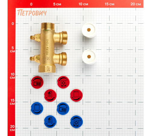Коллектор Tece 3/4 ВР(г) х 2 выхода 3/4 НР(ш) ЕК х 3/4 НР(ш) с запорными вентилями (8730006) Коллектор Tece 3/4 ВР(г) х 2 выхода 3/4 НР(ш) ЕК х 3/4 НР(ш) с запорными вентилями (8730006)