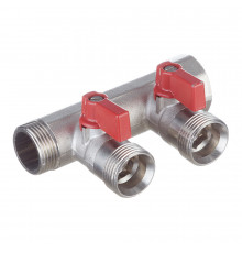 Коллектор Henco 3/4 ВР(г) х 2 выхода 3/4 НР(ш) ЕК х 3/4 НР(ш) с шаровыми кранами (VB050502-ROOD)