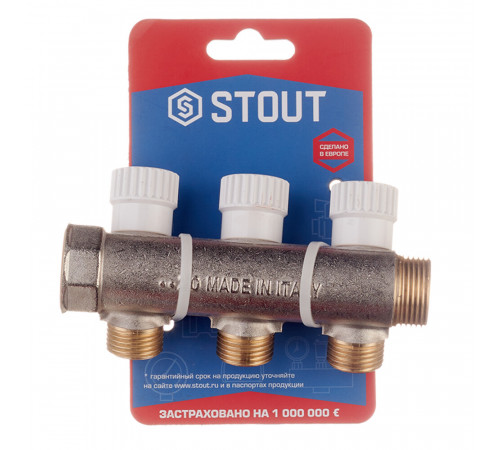 Коллектор Stout 3/4 ВР(г) х 3 выхода 1/2 НР(ш) х 3/4 НР(ш) регулируемый (SMB 6851 341203) Коллектор Stout 3/4 ВР(г) х 3 выхода 1/2 НР(ш) х 3/4 НР(ш) регулируемый (SMB 6851 341203)
