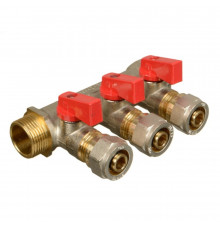 Коллектор Terma 3/4 ВР(г) х 3 выхода 16 обж(ц) х 3/4 НР(ш) с шаровыми кранами (35992)