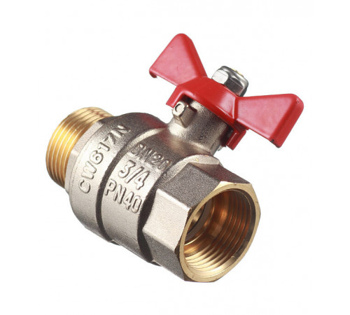 Кран шаровой латунный Valtec Base 3/4 ВР(г) х 3/4 НР(ш) бабочка прямой (VT.218.N.05)